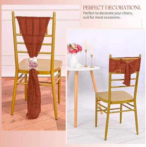 60 PCS Terracotta Cheesecloth Chair Sashes, 16 x 70 inch Cheesecloth Sashes Rustic Chair Decorative Bows Designed ChairCover for Wedding Banquet Party Aisle Home Kitchen Decoration - Image 6