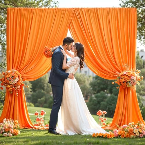 16x10FT Orange Backdrop Curtains for Wedding Parties, Wrinkle Free Polyester Photography Backdrop Drapes for Wedding Baby Shower Birthday Parties Stage Background Stand Decorations 4x10ft,4 Panels - Image 6