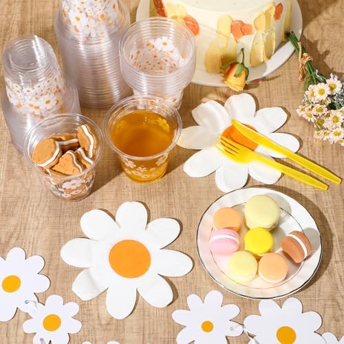 155 Pcs Groovy Daisy Paper Napkins Cups Garlands for Party Decor - Image 5