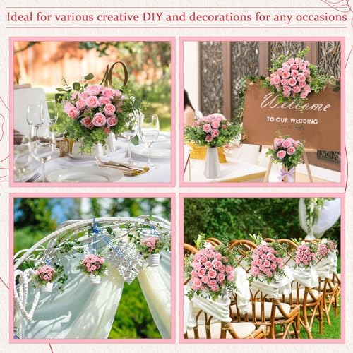 Zeyune 8 Pack 12 Inch Artificial Rose Bouquet, Light Pink - Image 6