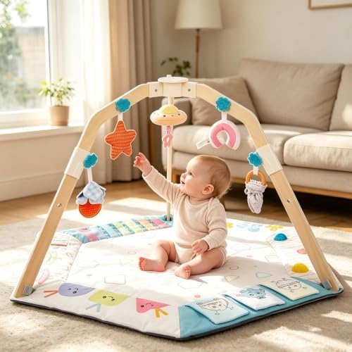 Baby Play Gym Mat with Multiple Sensory Developmental Zones for 0-18Months Babies by Enborbabe