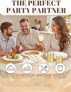 WDF 150Pcs White and Gold Plastic Plates - Gold Plates Disposable-25 Guest Disposable Dinnerware Include 25 Dinner Plate 25 Dessert Plate 25 Cutlery 25 9oz Cups for Wedding/Birthday/Thanksgiving - Image 5
