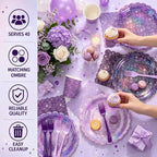Purple Iridescent Party Tableware for 40 Guests, Holographic Paper Plates - Image 4