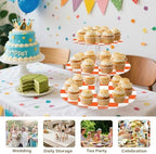 J JOYSAY Chess Checkerboard Orange White Pattern Acrylic Cupcake Stand 3 Tier Dessert Table Display Set Clear Cake Stands for Party Baby Shower Wedding Decorations Easy Assembly Macaron Tower - Image 7