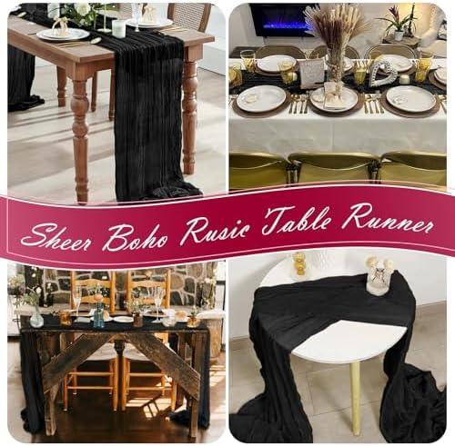 30 Pack Black Cheesecloth Table Runner 17 x 108 inch Cheese Cloth Table Runners 9ft Black Table Runner Rustic Romantic Sheer Gauze Runner for Wedding Party Baby Shower Table Decoration - Image 7