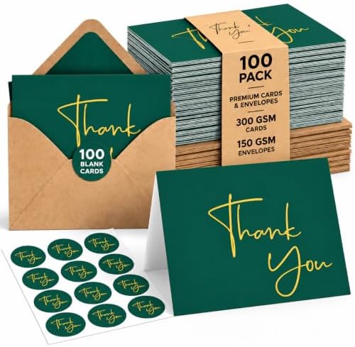 VNS Creations Thank You Cards With Envelopes - 100 Pack 4 x 6 Blank - Green by VNSCreations