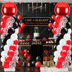 2 Sets Red Black and White Balloon Column Stand Kit, Adjustable Floor Balloon Arch Tower with Foil & Latex Balloons, DIY Decor for Birthday Ceremony Backdrop by Sonwyoung