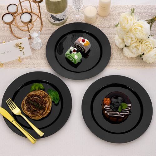 Goodluck 200PCS Black Plastic Plates, Heavy Duty Disposable Black Plates - Image 6
