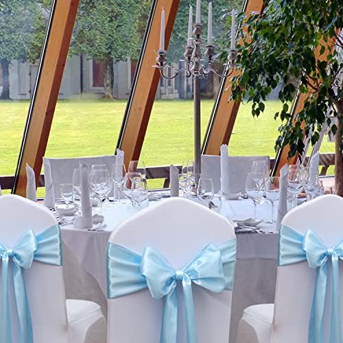 Satin Baby Blue Chair Sashes Bows 50 Pack for Wedding Party, Light Blue Sashes for Chair Covers and Chairs Decor - Image 2