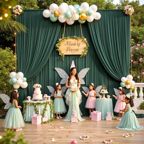 20ftx15ft Hunter Green Backdrop Curtains for Parties, Wrinkle Free Polyester Hunter Green Photo Backdrop Drapes 4 Panels 15 ft Long Back Drop Cloth for Wedding Birthday Photography Background Party - Image 6