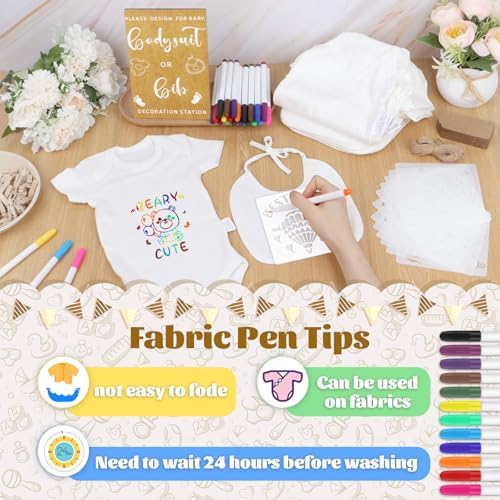 201 Pcs Baby Shower Set Baby Shower Game Sign Baby Bib Bodysuit White Baby Bib Newborn Bodysuit Baby Shower White Decorating Kit(Kraft) - Image 3
