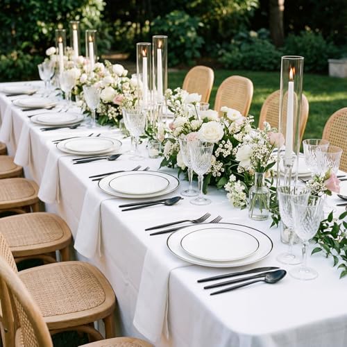 ejonirinjonir 180pcs Elegant White Plastic Plates for Wedding, Black Trim - Image 5