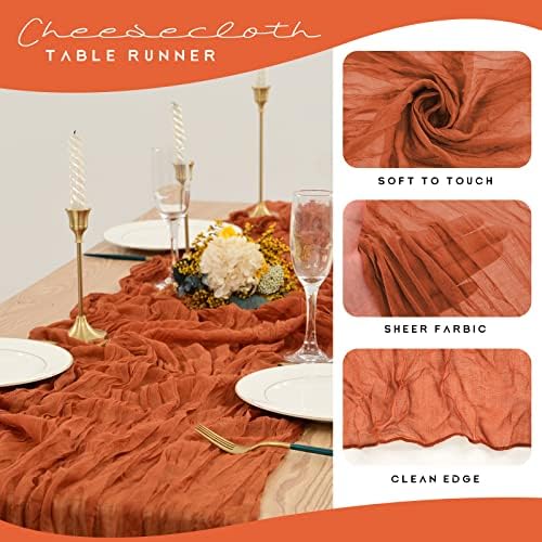 YMHPRIDE 12 Pack Cheesecloth Table Runner 35x120in Terracotta Table Runner - Image 4
