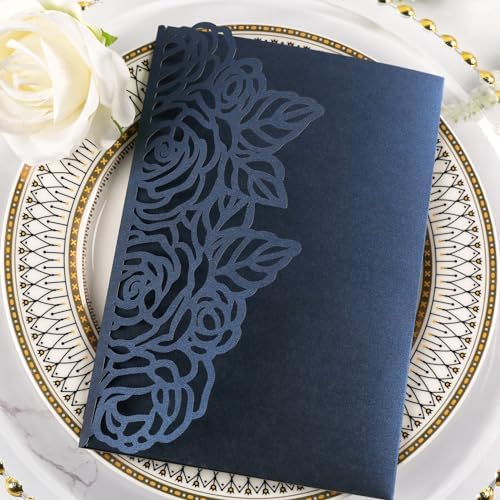 50pcs 250GSM Tri-Fold Wedding Invitations with Envelopes and RSVP Cards - Image 4