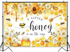 Mocsicka Bee Baby Shower Backdrop - A Little Honey is on The Way Party Decorations Banner for Kids Honeycomb Bumble Bee Photography Background (Yellow, 10x7ft(120"x82")) - Image 2