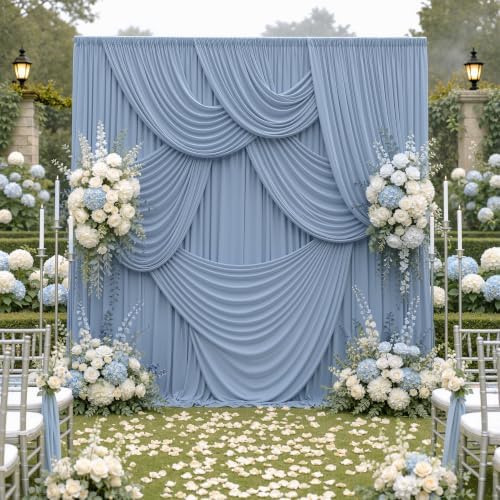 20×10 Dusty Blue Backdrop Curtain for Wedding Party Decor Wrinkle Free by LeegleriTableSkirt