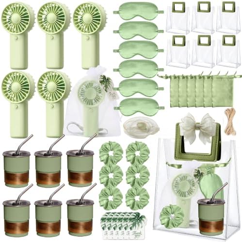 Baby Shower Party Favors for 6 Guests, Summer Gift Set with Mini Fans, Cups, Eye Masks, Hair Ties & Thank You Cards, Easy DIY Kit for Baby Shower, Gender Reveal, Bridal Shower (green-7) by Unknown