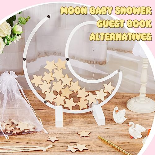 Kosiz Baby Shower Guest Book Alternatives Baby Shower Decorations with Wooden Chips for 60 Guests Sign Picture Frame Pregnancy Keepsake for Soon to Be Moms(White Moon) - Image 4