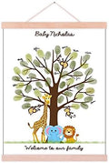 Personalized Fingerprint Tree Guest Book for Baby Shower Lovely Elephant Lion Canvas Painting with Wooden Hanger DIY Signature Sign in Book Girls Communion Gift-80x120cm by Unknown