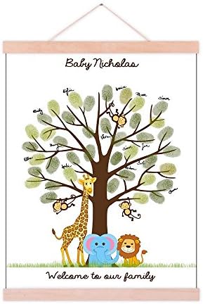 Personalized Fingerprint Tree Guest Book for Baby Shower Lovely Elephant Lion Canvas Painting with Wooden Hanger DIY Signature Sign in Book Girls Communion Gift-80x120cm by Unknown