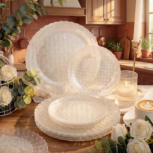 Festiva 60PCS Clear Ivory Plastic Plates - Heavy Duty Weave Pattern Fancy Disposable Plates -serve for 30 guests Include 30PCS 10" & 30PCS 7" Plates for Bithday &Thanksgiving Party(Ivory) - Image 4