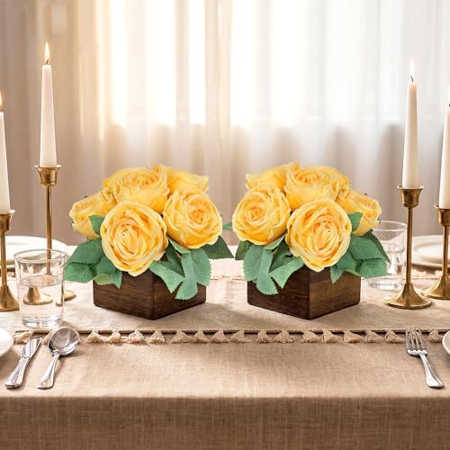 Yellow Dining Table Centerpiece Set of 6, Pre-Made, Wooden Box - Image 4