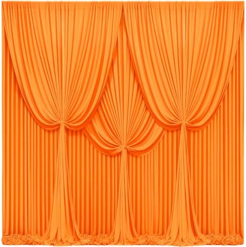 40x10FT Orange Backdrop Curtains for Wedding Parties, Wrinkle Free Polyester Photography Backdrop Drapes for Wedding Baby Shower Birthday Parties Stage Background Stand Decorations 4x10ft,10 Panels by Partisky
