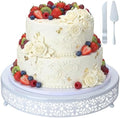 Wenqik 14 Inch White Cake Stand Metal Round with Cutter Spatula, Classic by Wenqik