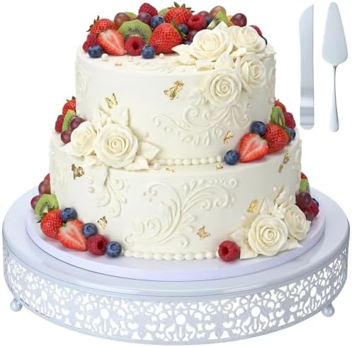 Wenqik 14 Inch White Cake Stand Metal Round with Cutter Spatula, Classic by Wenqik