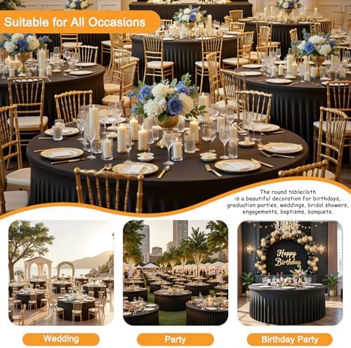 GALLETY Black Table Cloth for 5FT Round Tables, Fitted Spandex 120 inch Round Tablecloth, Wrinkle Free Black Table Skirt for Receptions Birthday Holiday Dinner Banquet Juneteenth Decorations - Image 3