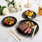 YOUBET 125PCS Black Plastic Plates with Gold Rim - Image 3