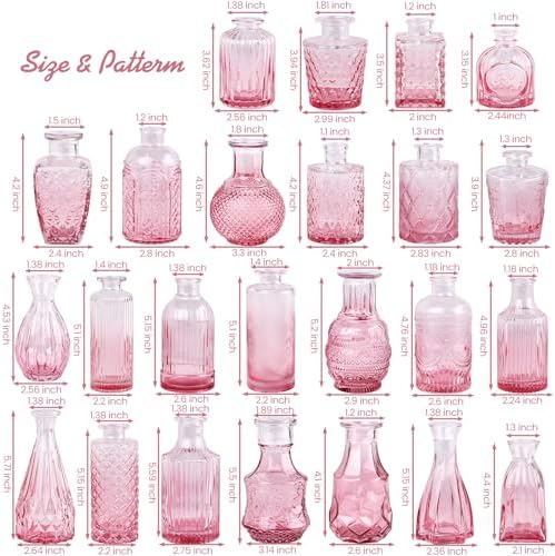 TBWIND Pink Glass Bud Vase Set of 24, Small Flower Vases - Image 3