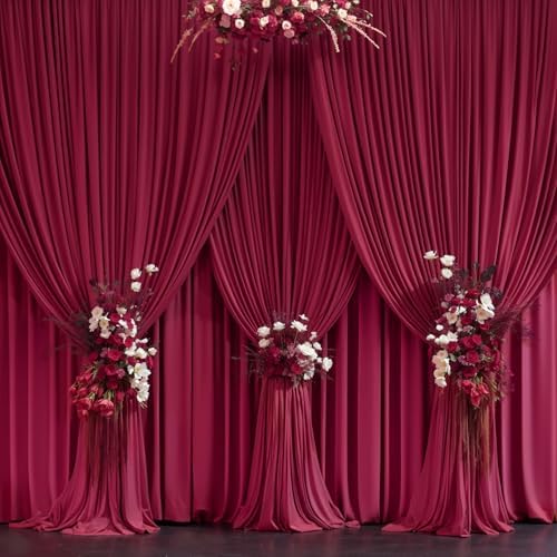 Burgundy Backdrop Curtain 10 Panels-Wrinkle-Free Burgundy Curtains Polyester Photography Drapes for Baby Shower Birthday Party Photo Background Backdrop Stand- 40 X10FT - Image 3