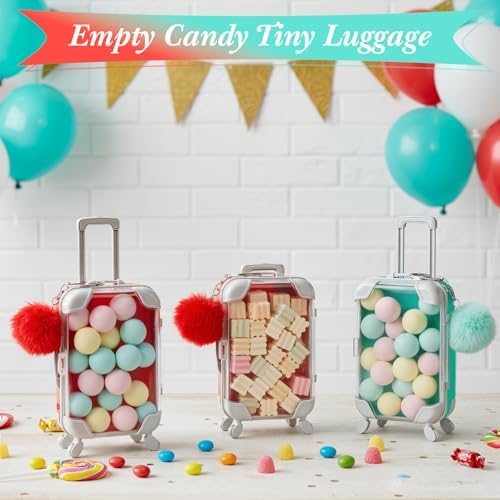 LemonRoad 60 Pcs Mini Empty Suitcase Box with Plush Keychain, Red,Green - Image 5