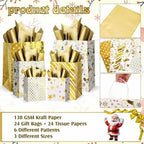 Humyoun 24 Pack Christmas Paper Gift Bags Bulk Assorted Sizes, White,Gold - Image 3