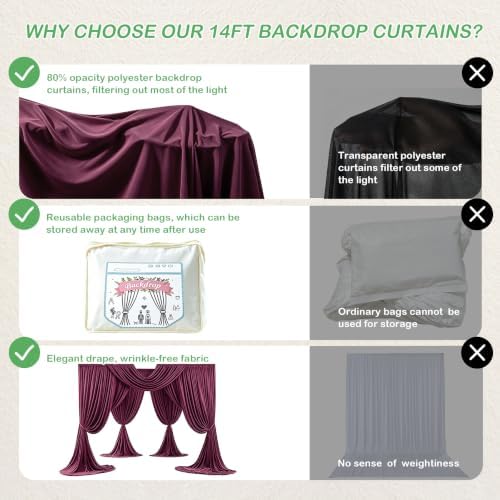 20ftx14ft Burgundy Backdrop Curtain for Wedding Parties - Image 4