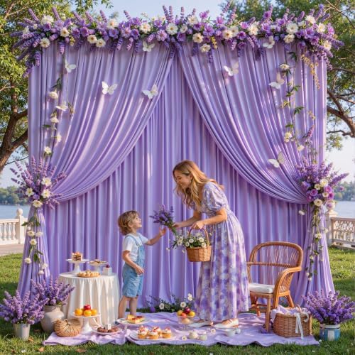 20x10FT Backdrop Curtains with Rod Pockets - Wrinkle Free Photo Stage Backdrop 4 Panels Curtains Drapes for Photography Wedding Party Baby Shower Decorations (Lavender) - Image 6