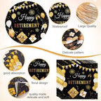 Funnymoom 452 Pcs Happy Retirement Party Decorations Men for 50 Guests, Black Gold Retirement Paper Plates and Napkins Cups Tablecloth Cutlery Straws Disposable Tableware Party Supplies for Men Women - Image 3