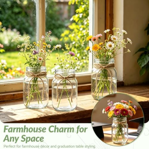 12 PCS 16oz Glass Mason Jars Flower Vases for Centerpieces, Clear - Image 7
