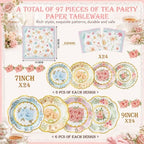 Yungyan 97 Pcs 24 Set Floral Tea Party Supplies, Tea Party Plates and Napkins Set with Tablecloth, Disposable Handle Teacups and Saucers for Birthday Wedding Bridal Shower Decorations (Sweet Style) - Image 2