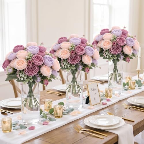 Geosar 36 Bundles Artificial Peonies Flowers,Dusty Pink, Light Pink, Purple - Image 3