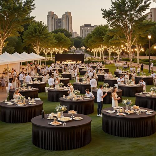4 Pack 132 Inch Black Round Tablecloth, Fitted Tablecloths for 6FT Round Tables, Spandex Table Cover with Table Skirt for Wedding Photography Party Professional Events Halloween Decoration Indoor - Image 5