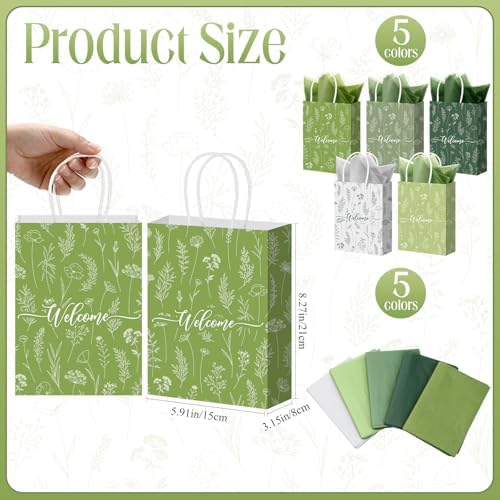Kolldenn 50 Sets Green Wildflower Gift Bags Bulk with Tissue Paper - Image 2