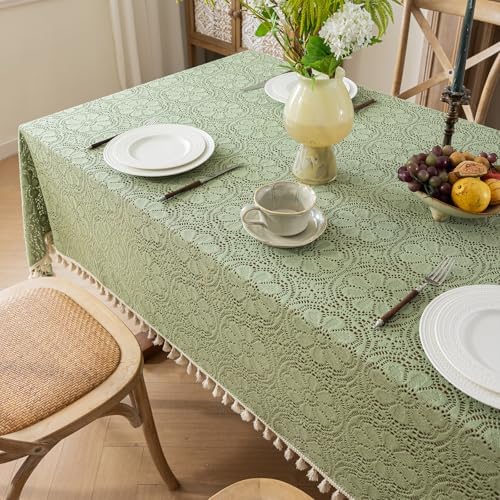 Sage Green Boho Crochet Lace Tablecloth Rectangle 60 x 102 Inch - Image 7