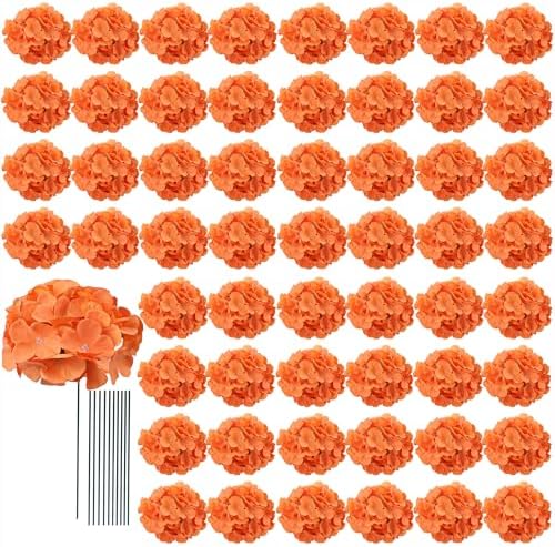 AVIVIHO 65pcs Fake Flowers Orange Hydrangea Artificial Flowers Bulk (Not Squished, No Steaming Need) Silk Flowers with Stems for Wedding Decor,Home,Baby Shower,Table Centerpieces Decoration by Aviviho