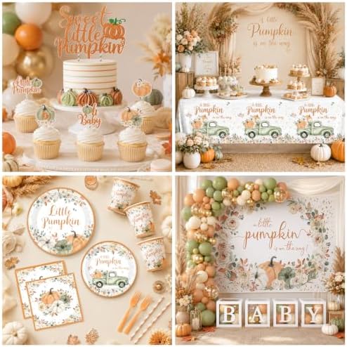 275pcs Little Pumpkin Baby Shower Decorations for Boy or Girl Fall Baby Shower Plates and Napkins Cups Backdrop Tablecloth Balloons for for A Little Pumpkin Is On The Way Baby Shower Decorations - Image 5