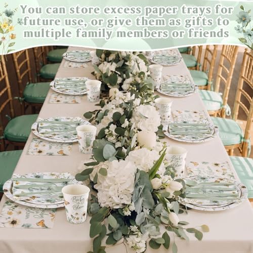 Funnymoom 400 Pcs Baby in Bloom Party Supplies for 50 Guests Green Floral Baby Shower Paper Plates and Napkins Knives Spoon Fork Cup Disposable Wildflower Dinner Party for Spring Greenery Favor - Image 4