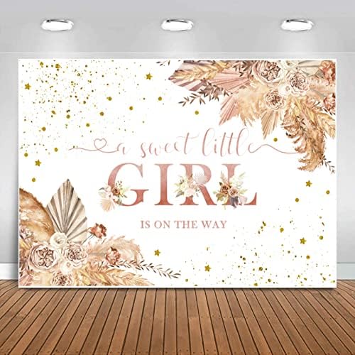 Sensfun Boho Baby Shower Backdrop Sweet Little Girl on The Way Boho Baby Shower Decorations Bohemian Pampas Floral Photography Background for Baby Girls Shower Party Banner Photo Booth Props 10x6.5ft by Sensfun