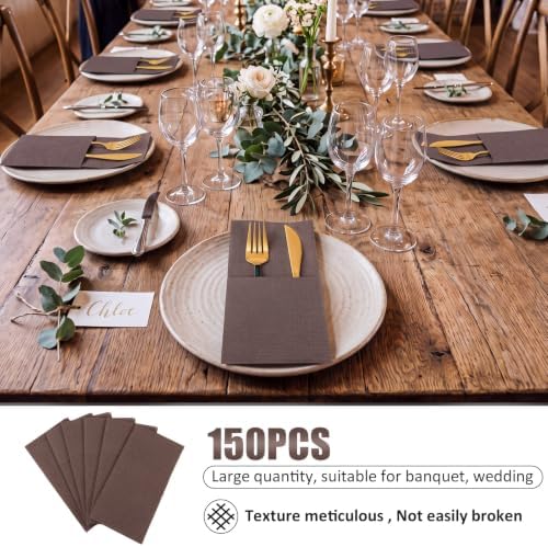 Cindeer 150 Pcs Coffee Linen Dinner Napkins with Built in Flatware - Image 5