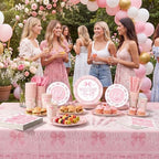 Ceenna 452 Pcs 50 Guests Pink Bow Baby Shower Decoration Girl, Pink Bow Welcome Baby Shower Plate Napkin Cup Tablecloth Cutlery Straw It's a Girl Disposable Tableware for Gender Reveal Party Supply - Image 5